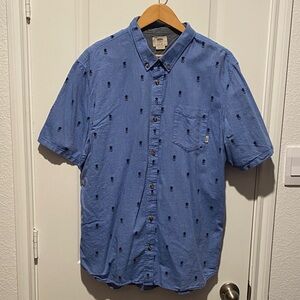 Vans Blue Pineapple Skull Casual Button Down Shirt
